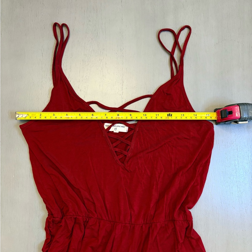 Free People Romper Burgundy Crisscross V-neck Boho Relaxed Beach Summer Size M - Picture 8 of 11